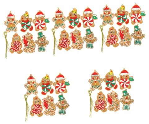 Zerodeko 5 Sätze Weihnachtsdekoration Lebkuchenmann Ornamente DIY Wimpelkette Flaggen Schneeszene Arrangement Weihnachtsschmuck Dekorationen Glocke Lebkuchenmann 12 Stück * 5