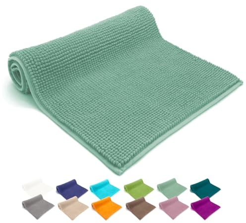 heimtexland ® Badvorleger Chenille Super Flauschig Saugstark Badteppich Badematte Ökotex Typ771 Mint 50 x 80 cm