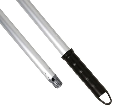 Maya - Palo de Escoba y Fregona de 140 cm en Aluminio Anodizado, Mango con Anclaje para Mopa, Repuesto de Rosca Doble Universal y Maneta para Colgar (Negro)