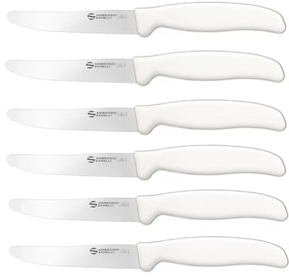 Ambrogio Sanelli ST72S11W Set di 6 Coltelli Professionali da Tavola Linea Supra Lama In acciao all'Azoto dentata Cm. 11, Manico Bianco