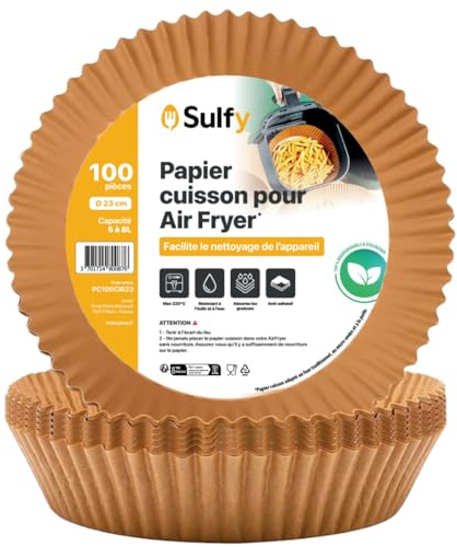100 pièces Papier Cuisson pour Air Fryer (23 cm) Rond Paper Liner Friteuse, Papier Air Fryer Rond Antiadhésif Pour Friteuse Sans Huile 5 à 8 litres - Idéal pour la cuisson saine