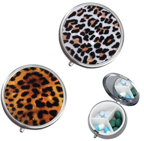 2 Fächer Medizin Pillendose, Tablettenbox, Pillendose Klein für Unterwegs, Tragbare Pillendose für Tasche oder Geldbörse Pillendose Dekorative Metall Medizin Vitamin Organizer Einzigartiges Geschenk