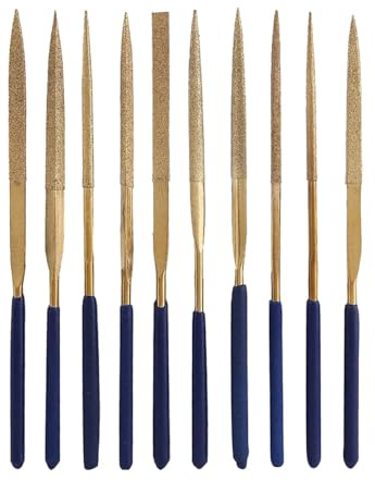 Lot de 10 limes aiguilles diamantées, 4 x 160 mm revêtues de titane - Mini riffler à main de précision pour métal, verre, céramique et bijoux