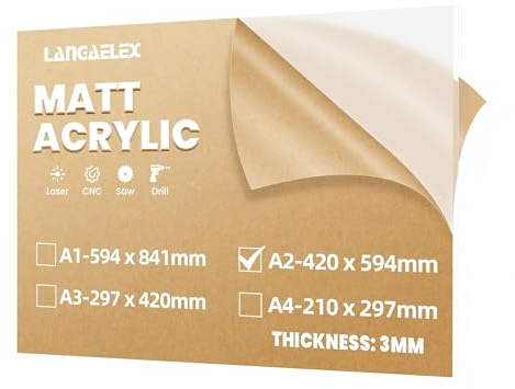 Langaelex Acrylglas Platte Frost Hell DIN A2 3mm für Hochzeitsschild | 420 x 594 mm Acrylplatte GS matt Zuschnitt nach Maß für Lasergravur, Sichtschutzverglasung und Ladenschild