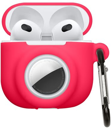 kwmobile 2-i-1 fodral kompatibelt med Apple Airpods 4 och AirTag - Bluetooth-hörlursfodral - Silikonskydd med karbinhake - chockrosa