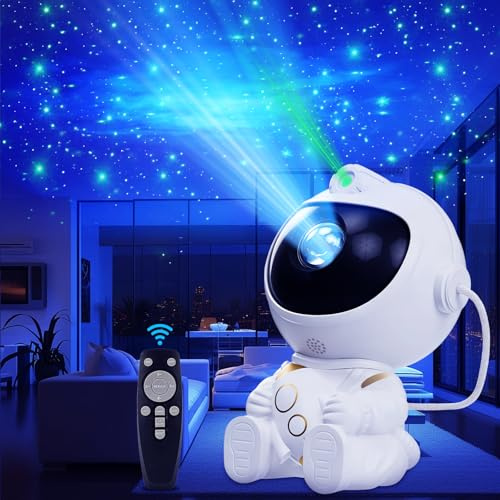 TEWWCEO LED-astronautprojektor för stjärnhimmel, projektionslampa för sovrum i taket, stjärnljusprojektor med 8 nebulosalägen och 1 grönt stjärnläge, present till jul, födelsedagar, fester