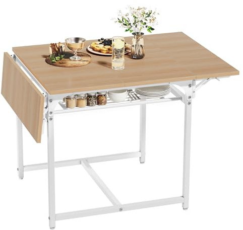 YITAHOME Table à Manger Pliante, Table à Feuilles Extensible avec Porte-Bagages et 4 Jambes réglables, sièges 2-6 Personnes, 120 x 78 x 75cm, chêne Jaune et Blanc