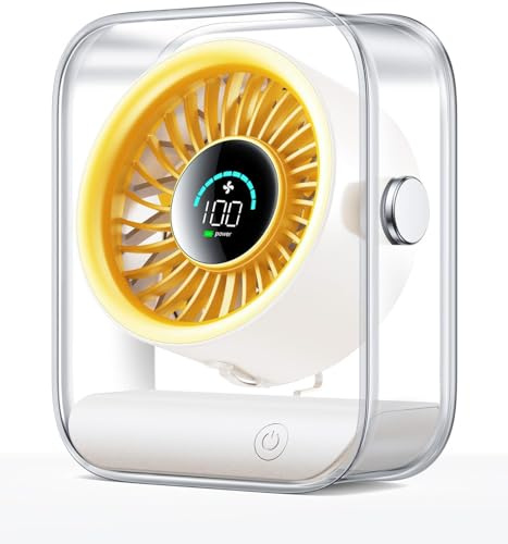 KIMMOO USB-Tischventilator Wiederaufladbar, Leiser Tischventilator mit Turbo-Luftstrom, 100 Geschwindigkeiten, Digitaldisplay, 90° Schwenkbar, Kleiner Ventilator für Schlafzimmer Büro Reise, Weiß