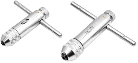 FUANA Lot de 2 clés à cliquet avec poignée en T, outils à main réglables en acier au chrome vanadium pour tarauds à vis de 3 à 8 mm et 5 à 12 mm, argent