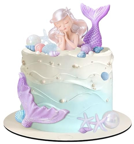 TESGADGETS Purple Mermaid Cake Figures – Underwater Cake Decoration Set with Shells, Mermaid Tail and Starfish for Children's Birthdays
