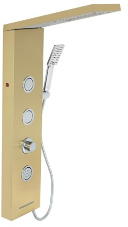 Duschpelare duschpanel duschsystem väggmonterad helkropp duschdraperi i rostfritt stål med LED-belysning för badrum – guld