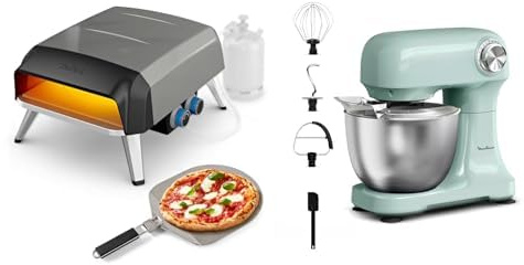 Lot Tefal Pizza Pronto Gaz, Pierre rotative à 360° pour cuisson uniforme, Four à pizza extérieur, JM412010 + Moulinex Bake Simple Robo Ptâtissier, Fouet, Batteur et Crochet Petrin QA1413F0