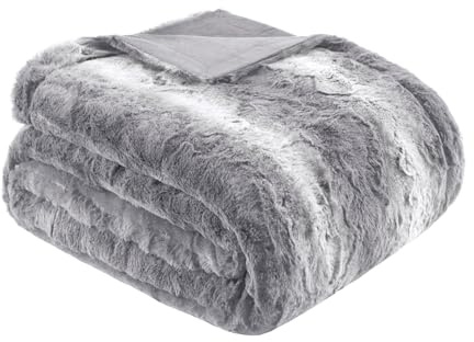 Madison Park Zuri Faux Fur Reversible Throw Blanket, 50 x 60 in, Grey