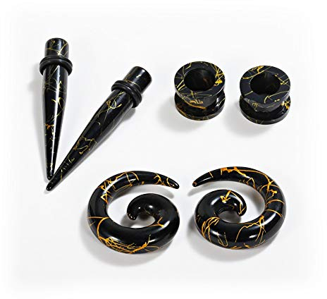 Huacan Ohr Dehnstäbe Tunnel Set - Acryl 6 Stück Scwarz Weiß Blau Unsiex Dehnstab Dehnset Dehnungsstäbe Taper Plug Ohr Piercing Stecker Expander Damen Herren 6mm-12mm