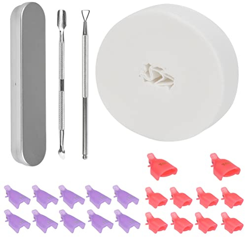 Nagellack Entferner Clips Set TIMESETL 20 Clips für Nagellackentferner + 1 Nagelhautschieber + 500 Nagelpads, Nail Remover Clip, Einweichen Clip Maniküre Tränken Weg Nagel-clips, Acrylnägel Entfernen