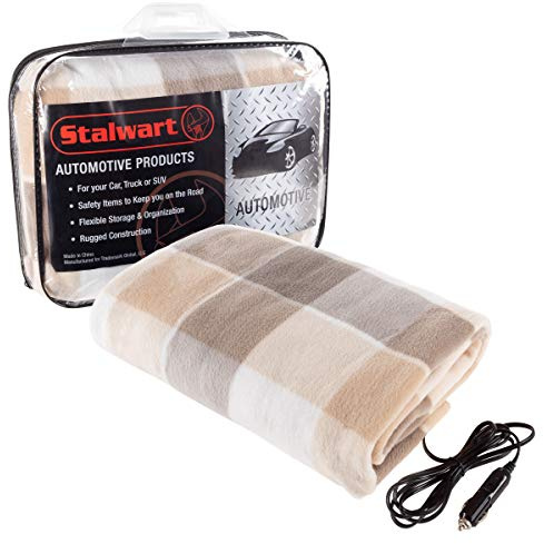 Heated Car Blanket - 12V Electric Travel Blanket for Car, Truck, SUV or RV - Portable Heated Throw for Road Trips, Camping or Winter Emergency Kit for Cold Weather Travel by Stalwart (Tan Plaid)