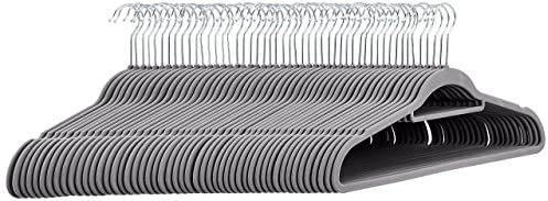 Amazon Basics Anzug-Kleiderbügel, beflockt, mit Krawattenbügel, Dunkelgrau, 50er-Pack