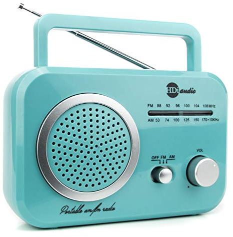 Radio Teal/Silver Premium Home Vintage Portable Retro Radio Classic AM/FM Radio with Built in Speakers + Headphone Jack