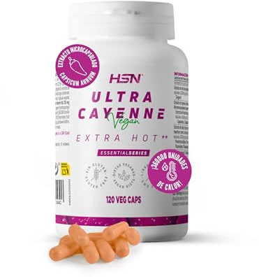 HSN Ultra Cayena EXTRA HOT (2,25% CAPSAICINA) | 120 Cápsulas Vegetales | Extracto de Cayena Microencapsulado (Capsicum annuum) | No-GMO, Vegano, Sin Gluten