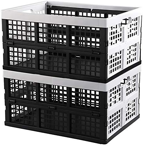 Hespama 35L Folding Crates, Plastic Collapsible Storage Container Milk Crate Baskets(Gray, 2 Packs)