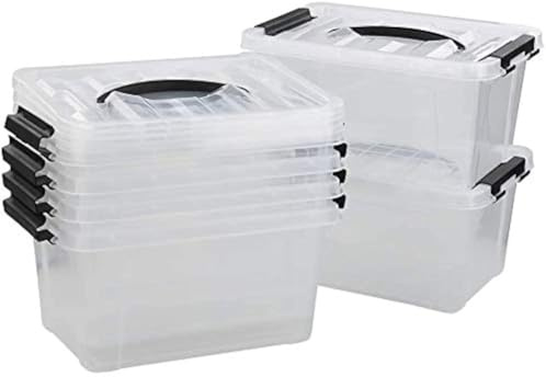 Jandson 6L Clear Plastic Lidded Storage Box with Black Handle, 6 Packs | Stackable