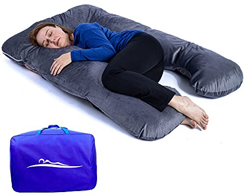 MAKOSAS KomfortKissen ORIGINAL Premium Ergonomisches Kühlend Kuschelkissen | Körperkissen | Seitenschläferkissen für Erwachsene - Für besseren Schlaf 100 x 150 cm (Dunkelgrau - Mikroplüsch)
