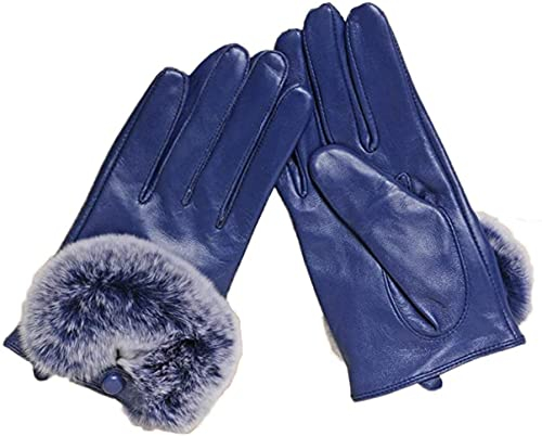 GHCXY Unisex-Erwachsene Fäustlinge Damen Touchscreen Leder Handschuhe Warm Einfach Fahren Glamouröse Handschuhe Herbst und Winter Lederhandschuhe Blau M