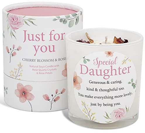 Daughter Candle That Makes a Thoughtful Gifts for Daughter - Ideal Christmas and Special Daughter Birthday Gifts SOYA Candle with Rose Quartz and Rose Petals