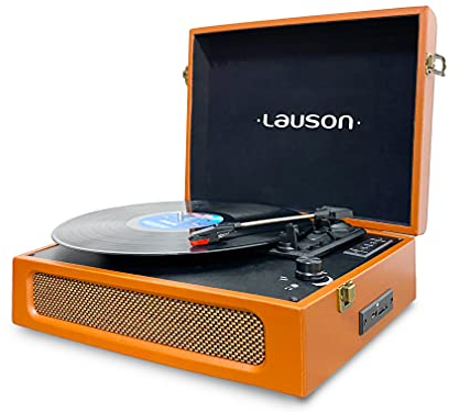 Lauson CL615 Tocadiscos de Vinilo Tocadiscos Bluetooth con Altavoces Integrados Giradiscos Vintage con USB de 3 velocidades Reproducción Inalámbrica, Auto-Stop, RCA/Aux-in / 3,5mm