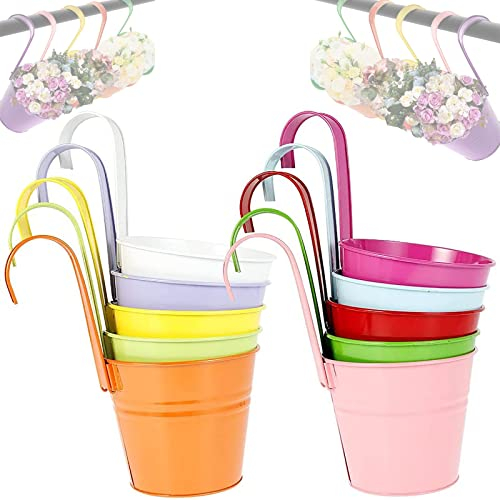 WKLSSRH 10 Stück Hängetöpfe mit abnehmbarem Griff Haken, Mehrfarbig Blumentopf Hängend Metall Blumentöpfe Aufhängen Hängeblumentöpfe für Blumen Kräuter Sukkulenten Pflanzen
