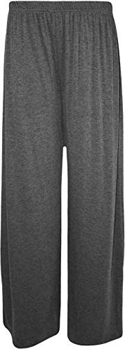 Colop Ladies Womens Elasticated Palazzo Flared Trousers Summer Lounge Pants Size 8-26 (Dark Grey, 20-22)