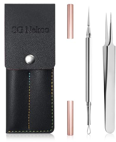 SGNEKOO Blackhead Remover Tweezers, Precision Pimple Popper Tool Kit 3 in 1, Titanium Alloy Black Head White Head Extractor for Face, Professional Comedone Extractor Kit for Blemish,Zit,Acne