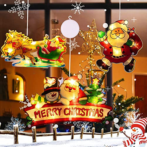 3er Set LED Saugnapf Weihnachten Lichter,LED Fensterlicht Saugnapf,Batteriebetriebene Weihnachten Lichter,Weihnachtsbeleuchtung Hängende,Fensterlichter für Innen Außen Weihnachtsfeier Fenster Deko