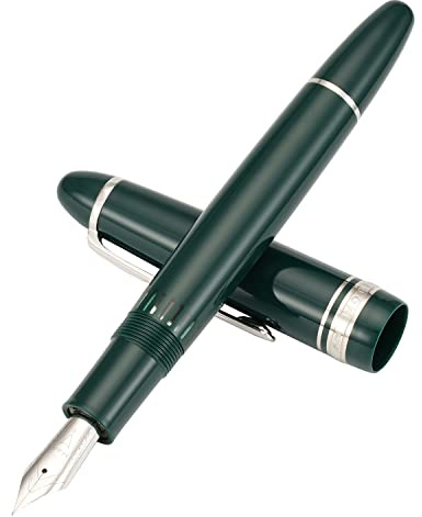 erofa Majohn P136 - Penna stilografica a stantuffo, pennino medio, con scatola, in resina verde, set regalo