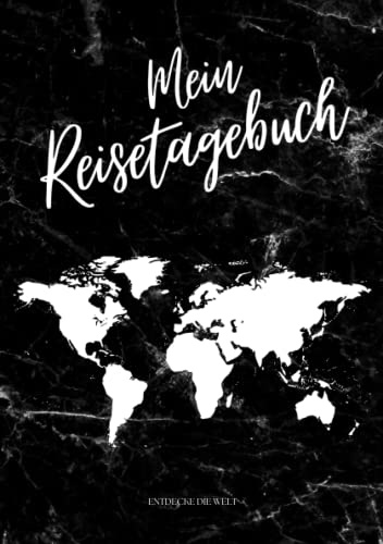 MEIN REISETAGEBUCH - Entdecke die Welt: Reisetagebuch zum Ausfüllen | Reisejournal zum Selberschreiben | Mit Platz zum Einkleben deiner Polaroidfotos ... | Softcover Din A5 | Cover 2 Marmor schwarz