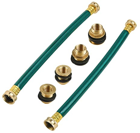 Lemfema 2PCS Rain Barrel Linking Kit - 2 x 14 inch Hose and 4 x Brass Bulkhead Tank Fittings