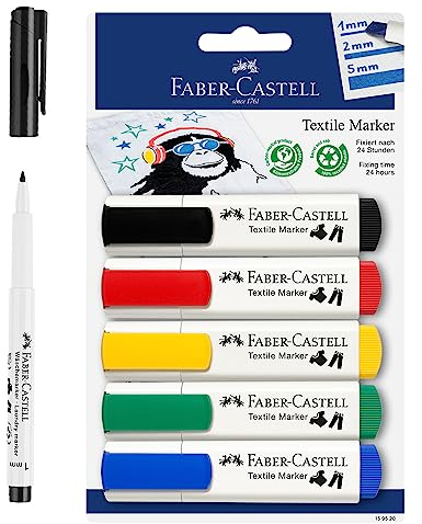 Faber-Castell 205066 - Textilmarker Set für helle Stoffe, Stoffmalstifte in 5 Standardfarben und Textilstift schwarz