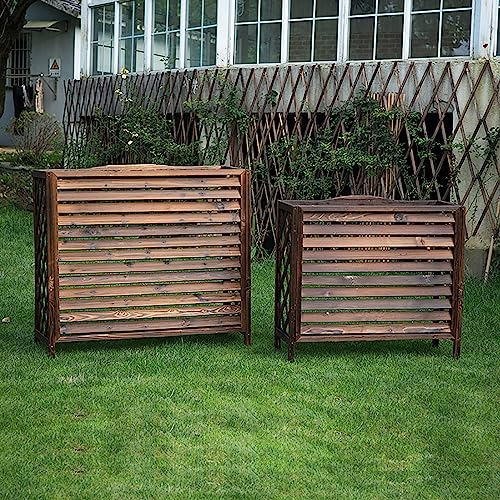 Klimaanlagen Abdeckung Holz Blumenständer,Klimaanlagen Abdeckung Schutzgitter,Korrosionsschutz Dekorativer Bildschirm der Klimaanlage,für Außengerät,Holz Gitter Klimaanlagen Zaun ( Size : 110*50*85cm