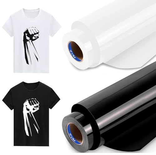MeYuxg [5M + 5M Vinile Termoadesivo per Tessuti Bianco & Nero - 2 Rotoli 30,5 CM X 3 M Vinile Trasferimento Termico - Termovinile per Tessuti, Cricut e Cameo - Facile da Tagliare e Sarchiare