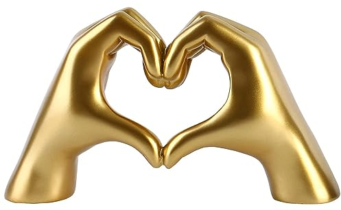 Pevfeciy Hand Gesten Skulptur Deko Gold Statue,Heart Shape Finger Statue,Moderne Skulpture Dekofigur Desktop Dekoartikel Geschenk, Gold Deko Skulptur für Wohnzimmer Schlafzimmer Büro Bücherregal