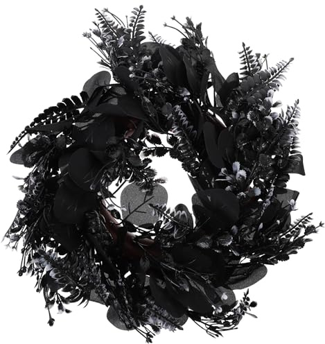 Herbst TürKranz WandKranz Halloween Kranz: Eukalyptus Girlande Hochzeit Türkranz Dekokranz Kunstblumen Blätter Wandkranz Blumenkranz Wanddeko Haustür Landhaus Deko Schwarz