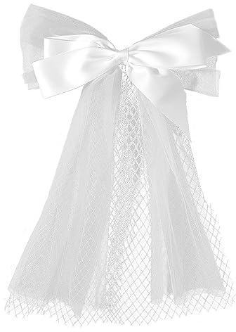 JUSTUSNX Weiß Hochzeit Kurzer Schleier, Bogen Brautschleier mit Clip für Frauen und Mädchen Party Zubehör (B)