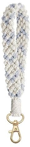 AOKSUNOVA Makramee Schlüsselanhänger Handgelenk Schlüsselband Kurz mit Quaste Schlüsselanhänger Armband Weiß