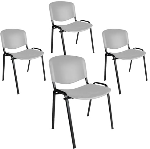 Topsit Büro & More 4er Set Besucherstühle, stapelbarer Konferenzstuhl, mit Sitz und Rückenlehne aus Kunststoff. (Grau)