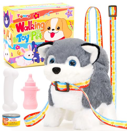 Tagitary Plush Toy Electronic Dog Toys for Kids,Interactive Pet Puppy Walking,Barking and Tail Wagging,Fake Dog Toy with Leash,Easter Christmas Birthday Gift for Toddlers Kids