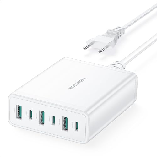 Rocoren USB C Ladegerät Mehrfach 60W, PD3.0 QC3.0 PPS 6-Port Schnellladegerät USB C und USB A Charger Netzteil Kompatibel mit iPhone 15 14 13 12 11, iPad Pro/Air, Samsung, Huawei, Pixel und mehr