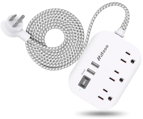 Cruise Ship Essentials - Mifaso Power Strip with USB Ports, 5Ft Flat Extension Cord with Multiple Outlets, USB Charging Station with Non Surge Protector for Cruise Ship, Travel, Dorm Room Essentials