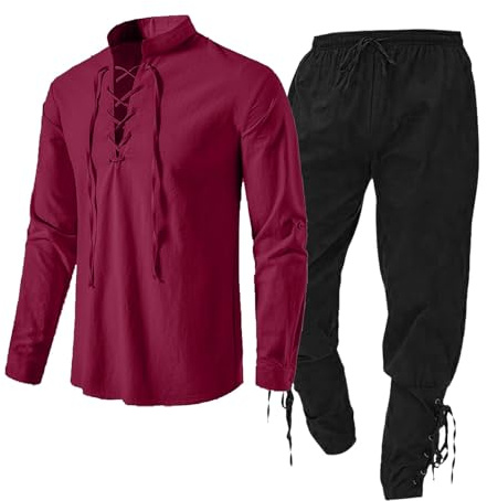 Gilet da ragazzo, set di abbigliamento maschile medievale, set di abbigliamento maschile con camicia di lino, camicia maschile medievale, pantaloni medievali con lacci alla caviglia, completo uomo