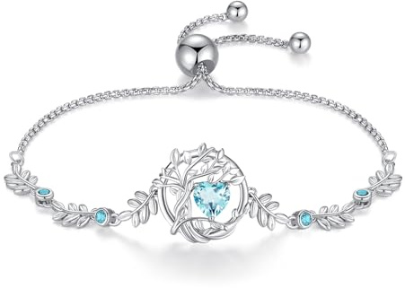 FANCIME Braccialetto da donna con albero della vita, in argento Sterling 925, con pietra portafortuna, ideale come regalo per donne e ragazze