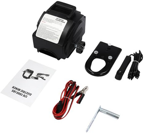 Treuil électrique Winch 2000lbs 12V 906 kg Treuil de bateau TreuilCâble 300W Treuil à câble Manivelle Outil Bateau Remorque Convient aux petits bateaux, voitures et autres véhicules